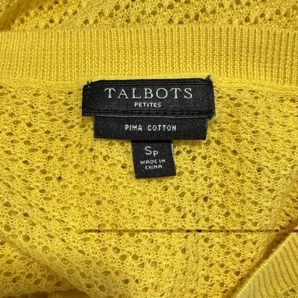 Talbots Cardigan Sweater SP Petite Pima Cotton Yellow Open Knit Button Front - Picture 5 of 7